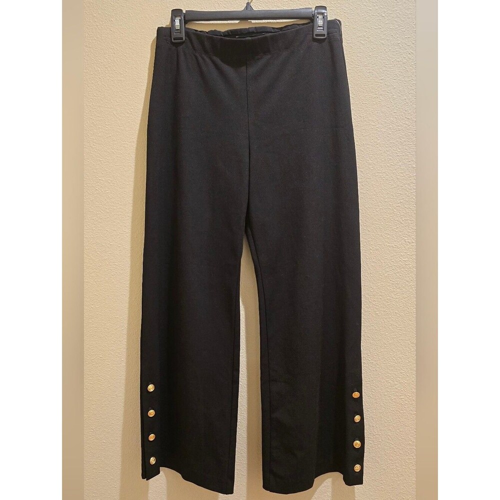 Fifteen Twenty Cropped Button Hem Wide Leg Pants Black Gold Size S NWOT